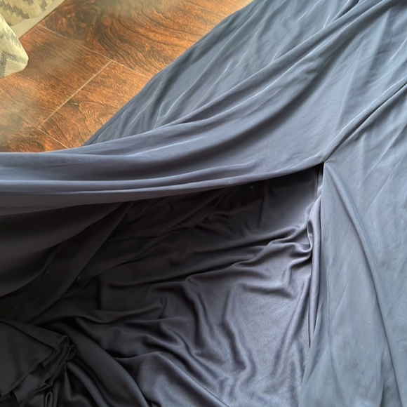 David Bridal One Shoulder Lace Navy Maxi Dress - Picture 7 of 8